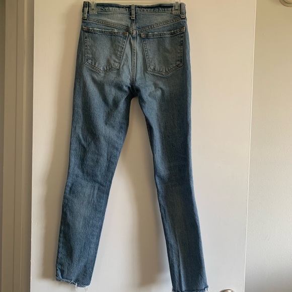 Free People We the Free Blue Distressed Knee/Hem High Waisted Skinny Jeans - Picture 2 of 7